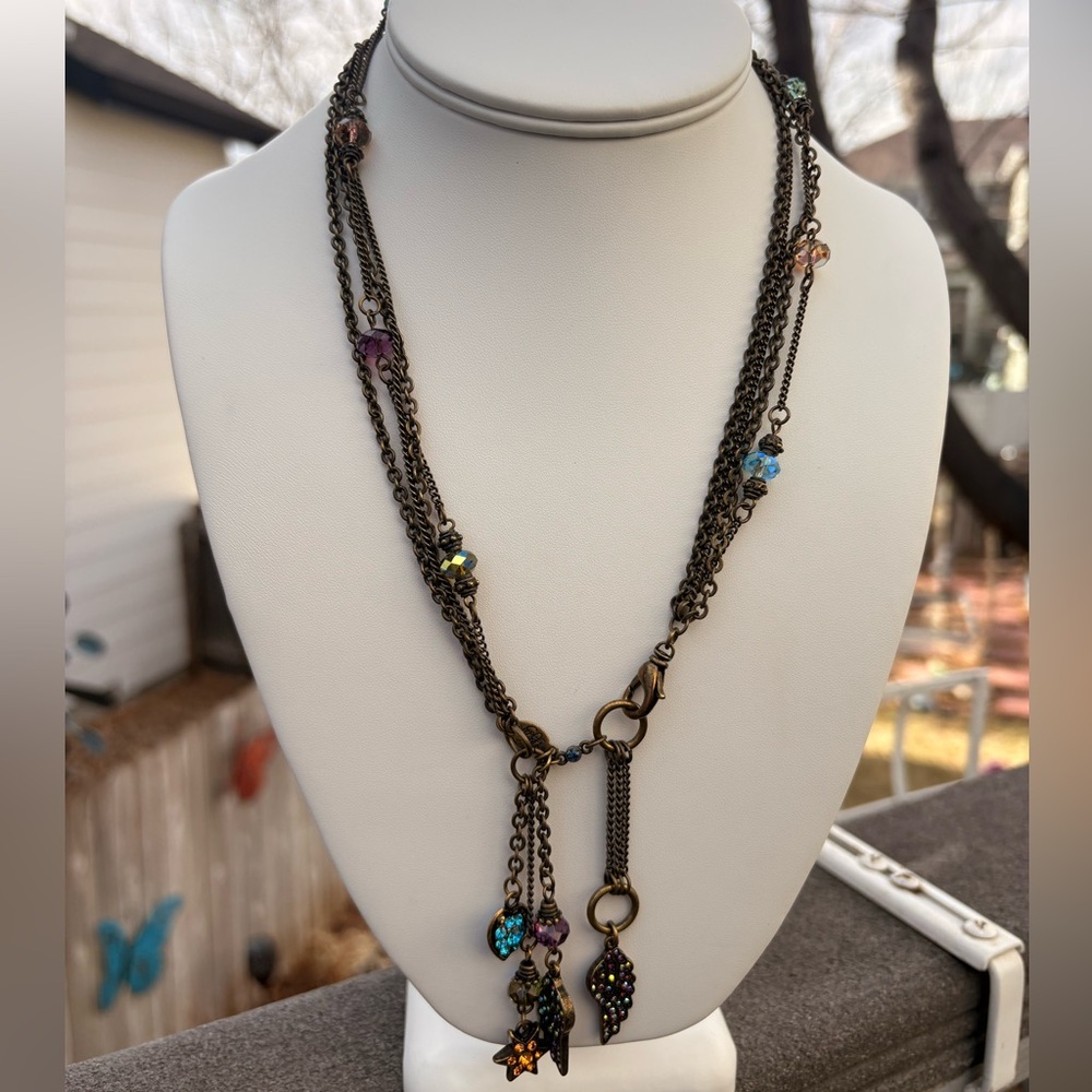 Kirks folly vintage Multicolor Chain Necklace angel wings charms